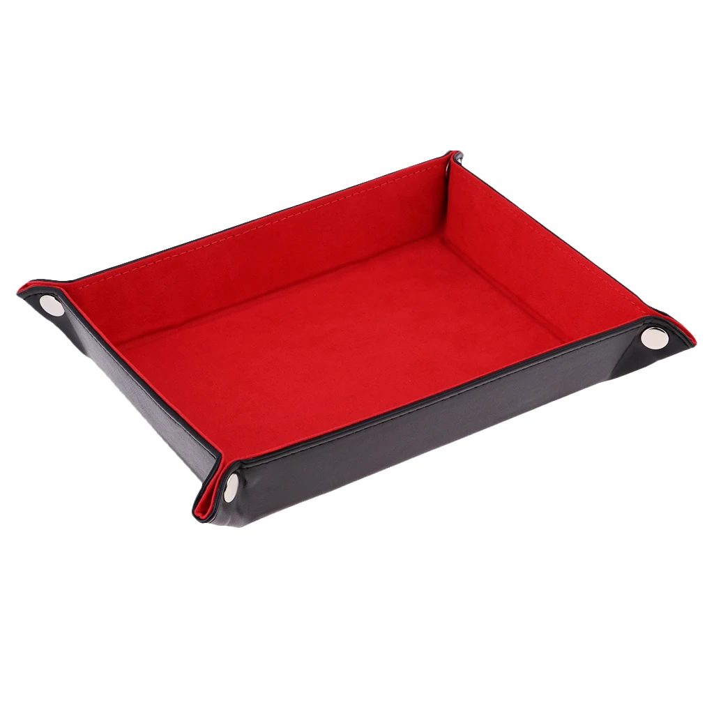 MagiDeal 2Pcs PU Leather Foldable Dices Rolling Tray Square 215x155x45mm for Watch Jewelry Storage Case Home Decor