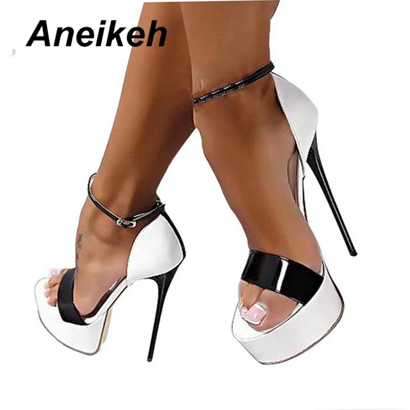 US $19.34 Aneikeh New 2019 Summer Sandals For Women Platform Shoes Style 16 Cm High Heels Open Toe Buckle Nightclub Shoes Black