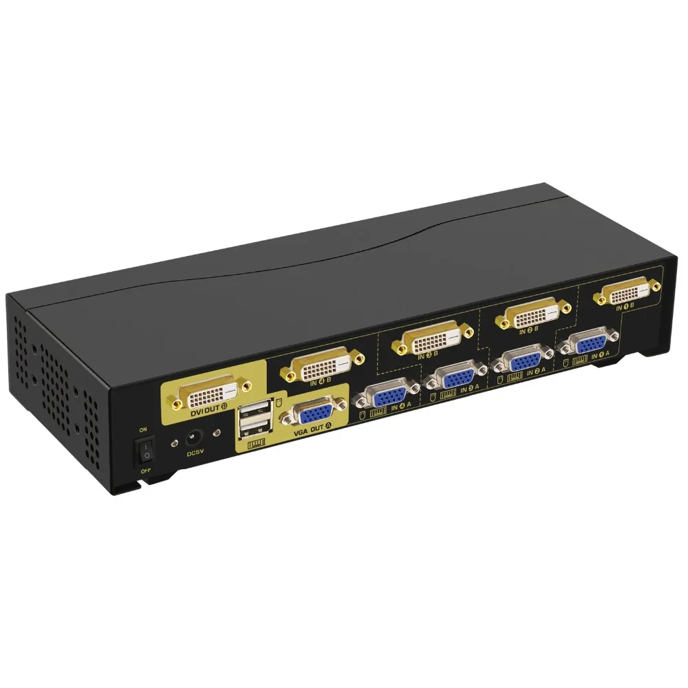 4 портовый двойной монитор KVM Swith Расширенный дисплей DVI + VGA порт sup 2048x1536 1080P с USB2.0