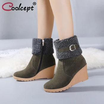 

Coolcept Brand New Plus Size 34-43 Warm Plush Winter Snow Boots Women Shoes Woman Wedge High Heels Women Ankle Shoes Women Boots