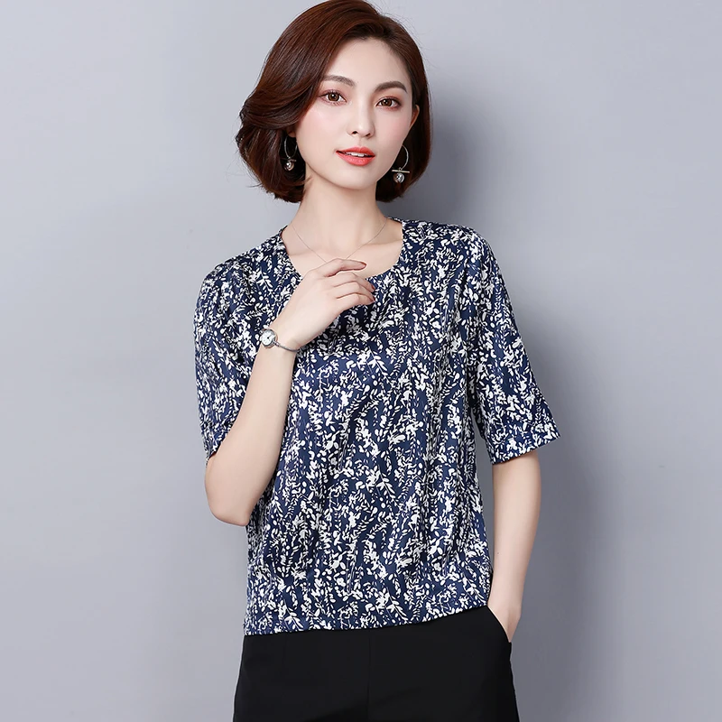 Korean Fashion Silk Women Blouses Satin Leaf Print Black Women Shirts Plus Size XXXL/4XL Blusas Femininas Elegante Ladies Tops - 33025133383