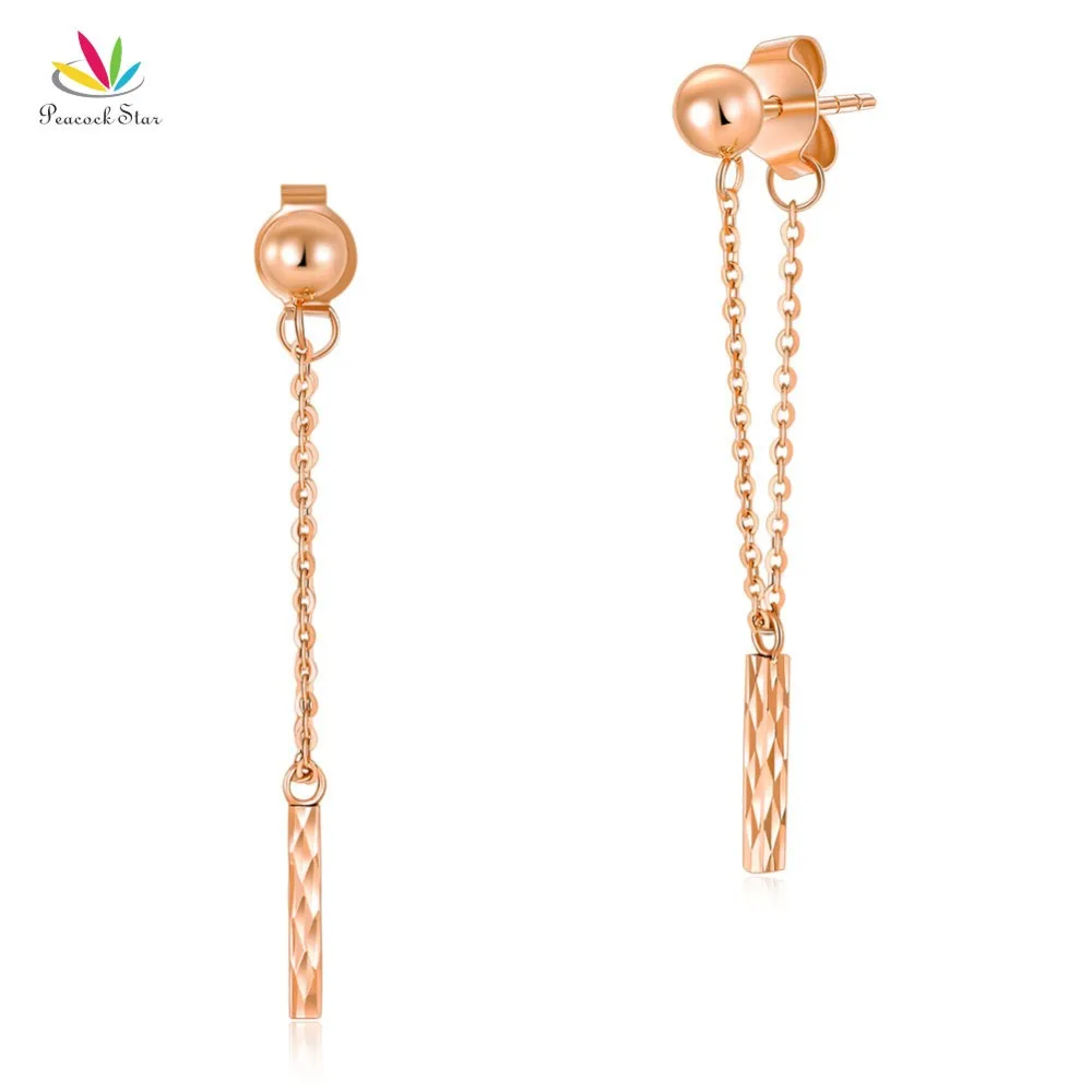 

Real Solid 18K Rose Gold Long Line Earrings Dangle Stylish