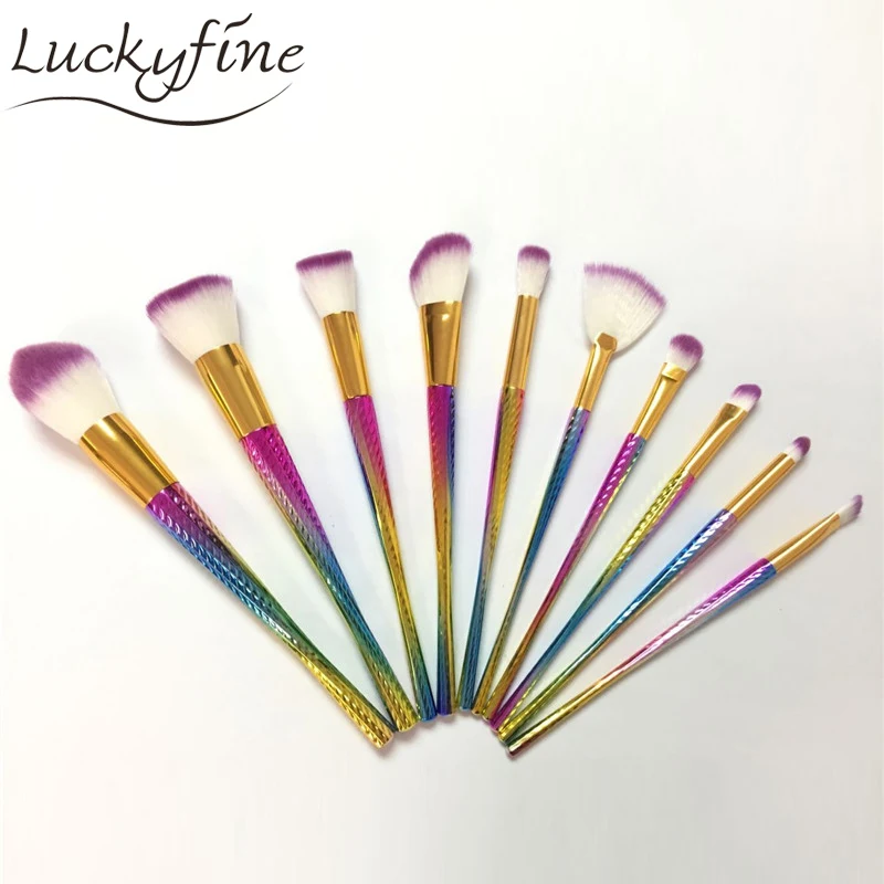 

10Pcs/set Mermaid Makeup Brushes Set For Foundation Eyebrow Eyeliner Blush Concealer Blending Brushes Cosmetic Beauty Kit