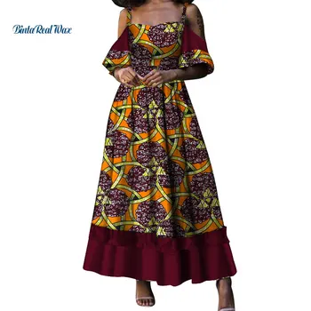 

New African Dresses for Women Bazin Riche 100% Cotton Wax Print Evening Long Dresses dashiki African Design Clothing WY3732