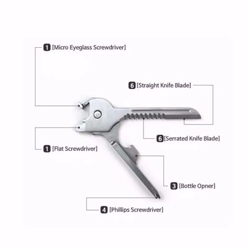 6 в 1 Multi-функциональная клавиша Ножи EDC Инструменты Нержавеющая сталь брелок Кемпинг швейцарский карманный инструмент выживания мини
