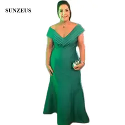 Зеленый атласная оболочка для матери невесты платья майка с v-образным вырезом складки элегантные вечерние платья для Для женщин вечерние