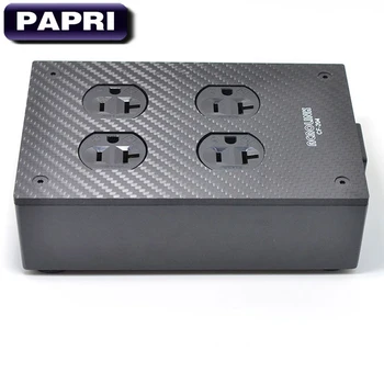 

PAPRI Original 4 Outlet Carbon Fiber US AC Power Socket Enclosure Box Case Chassis DIY Distributor HiFi For Audio Amplifier