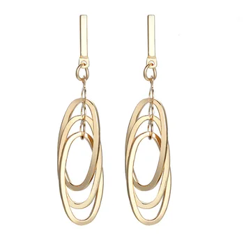 

2020 Aretes Oorbellen And American Personality Metal Multi-layer Geometric Elliptical Ring Earrings Long Fashionable Cool Wind