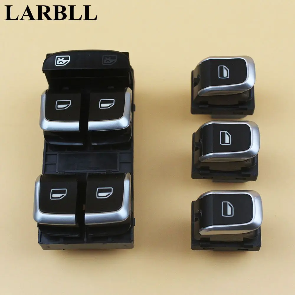 

LARBLL Pack of 4 New Chrome Electronic Window Control Switch Button Set For AUDI A4 S4 B8 Q58 8KD959851A 8KD959855A