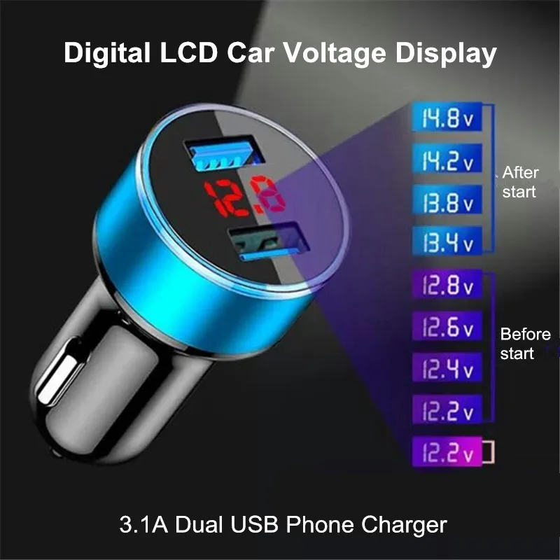 

Digital 3.1A Dual USB Phone Charger 2 Ports Power Adapter LCD Voltage Display12-24V to 5V Converter for GPS Tracker Car DVR