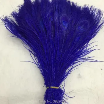 

Wholesale 100pcs Beautiful sapphire Peacock Feather Eye Length 10-12 inch / 25-30 cm DIY Hat Wedding Celebration Decoration