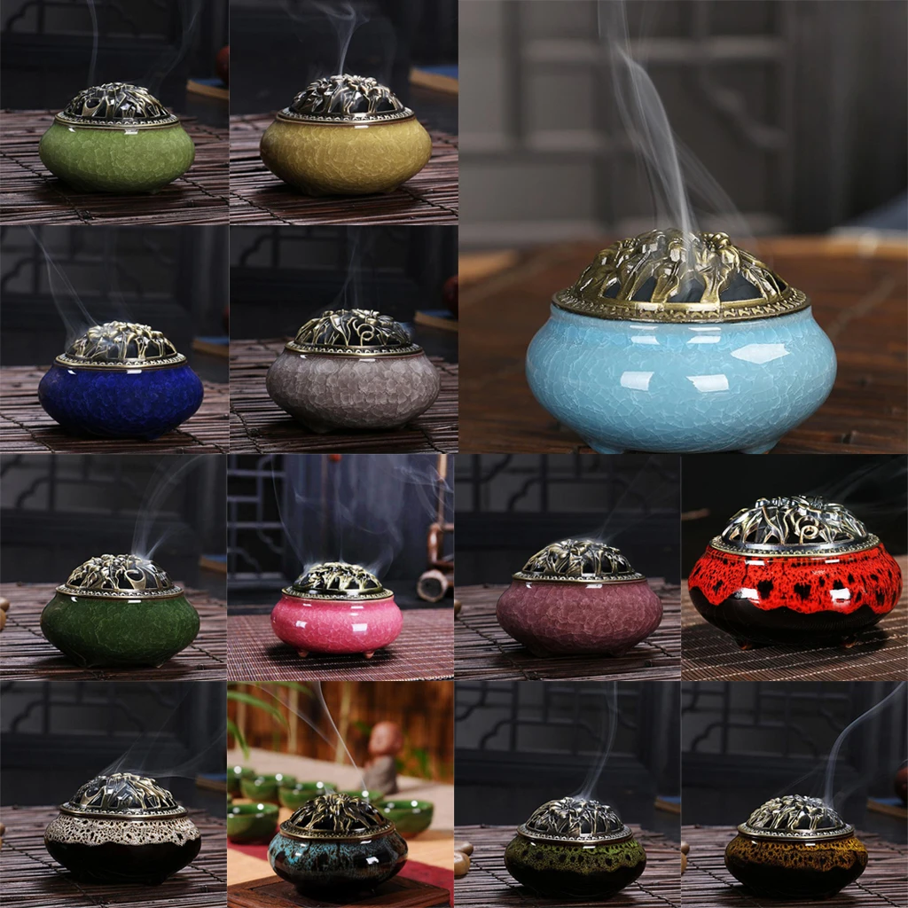 Ceramic Incense Burner Holder Joss Stick Cones Spiral Sandalwood Censer Office Home Living Room Decor Crafts