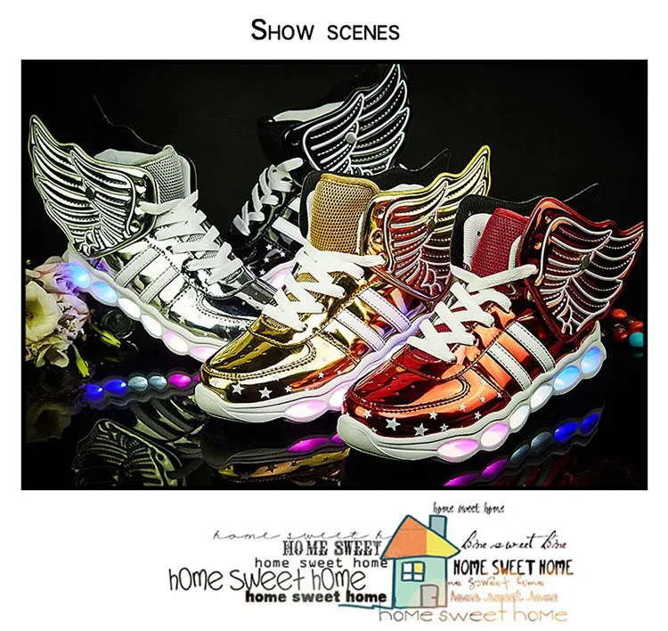 Meninas de Carregamento Crianças Sapatos Luminosa Meninos Usb Esporte Casuais Asa Brilhantes Tênis Luz Led 16 High Quality Mamãe e Bebê