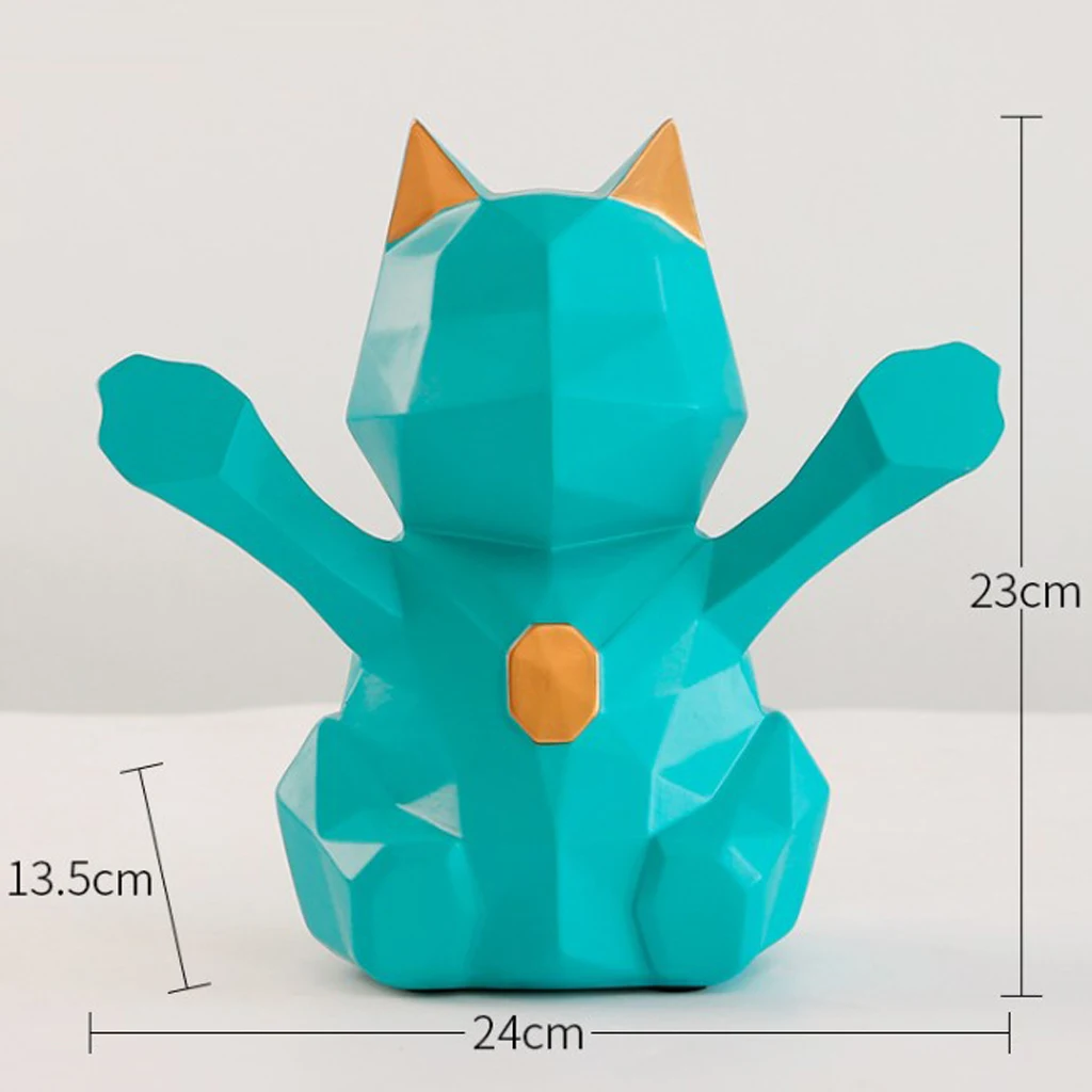 3D Abstract Art Geometric Fortune Lucky Cat Sculpture Resin Animal Statue Figurines Feng Shui Decor