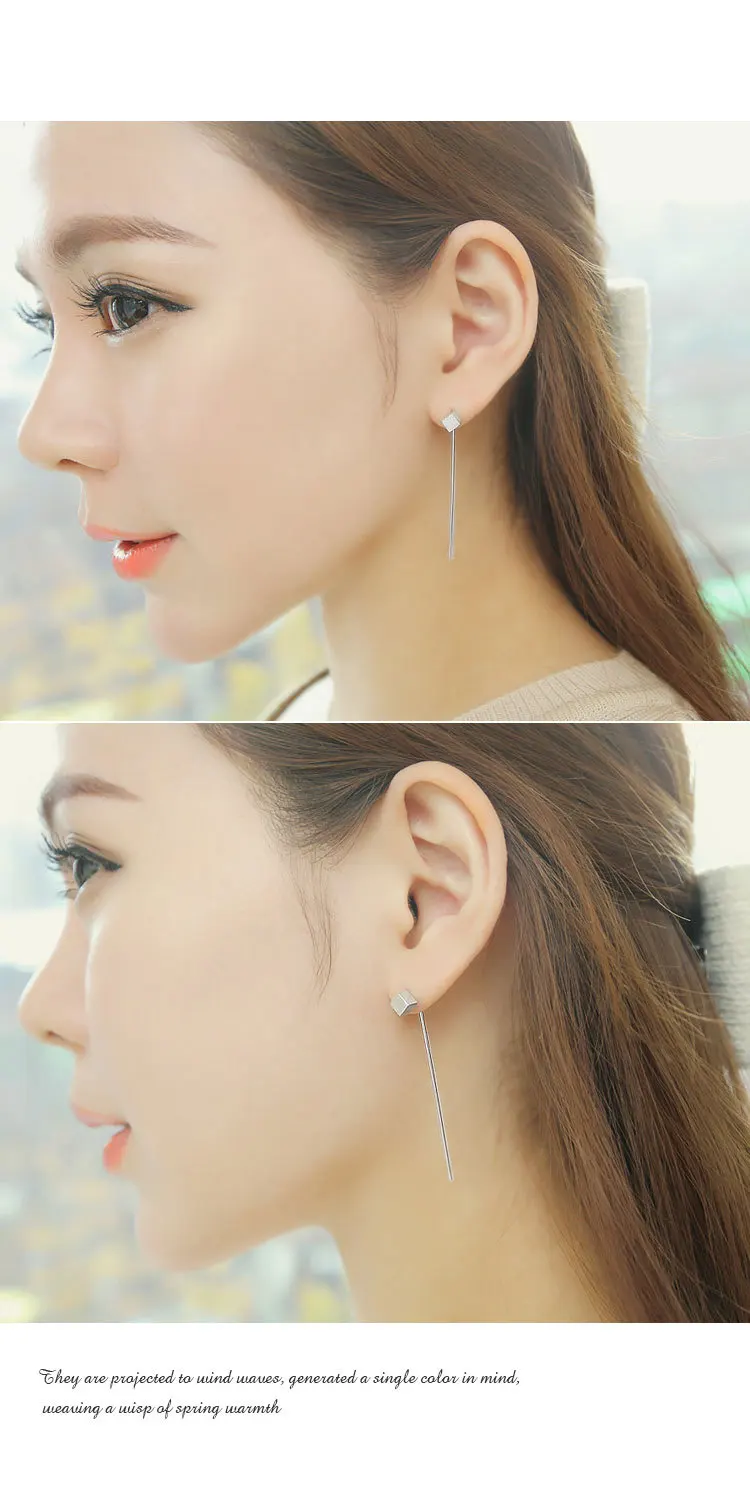 Трехмерная квадратная линия уха 925 пробы серебряные модные ювелирные изделия простые дикие анти-аллергические женские серьги SE205