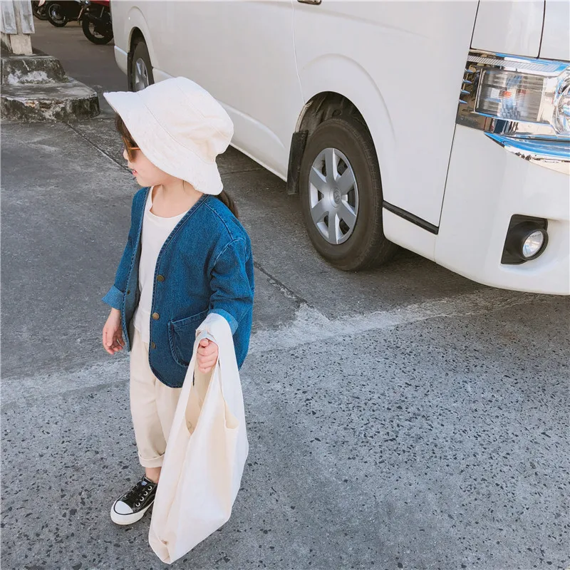 

2019 Spring New Arrival korean style cotton pure color fashion casual all-match denim coat for cute sweet baby girls and boys
