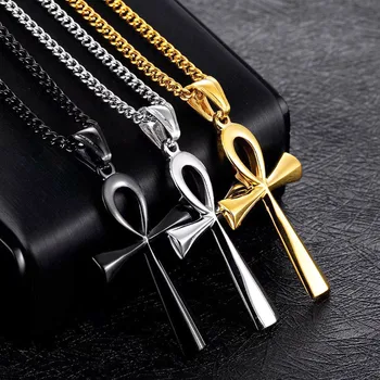 

Religion Egyptian Ankh Crucifix Necklaces Pendants Stainless Steel Symbol of Life Cross Necklace Jewelry Gifts Gold/Sliver/Black