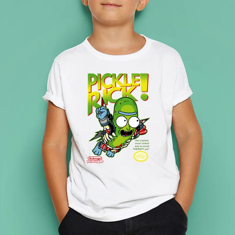 Футболка с принтом «Pickle Rick evolution» для мальчиков и девочек, летние детские топы зеленого цвета, детская повседневная рубашка