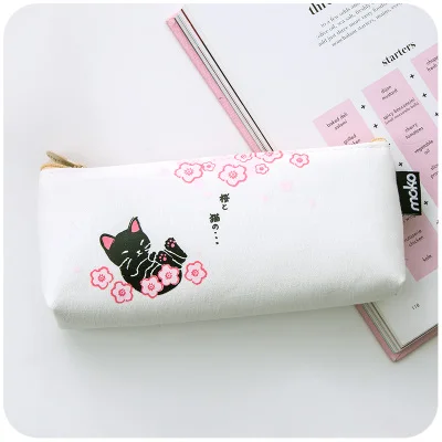 Sakura Cat Пенал чехол кавайный конфетный цвет пенал сумка для школьницы рулон сумка держатель для карандашей и ручек чехол цветы ручка Органайзер мешочек - Цвет: white L