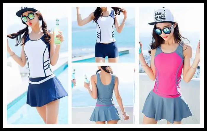 

Kawaii Japan Student swimsuit 3-piece suit lady girl pool Swimwear Bathing Suit Split Swimsuit Beachwear vest shorts skirt