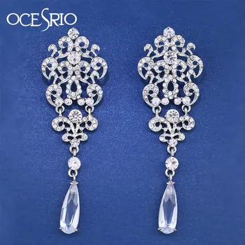 

Big Luxury Crystal Wedding Earrings for Brides Party Silver Color Crystal Long Earrings Earrings Fashion Women Jewelry ers-h98