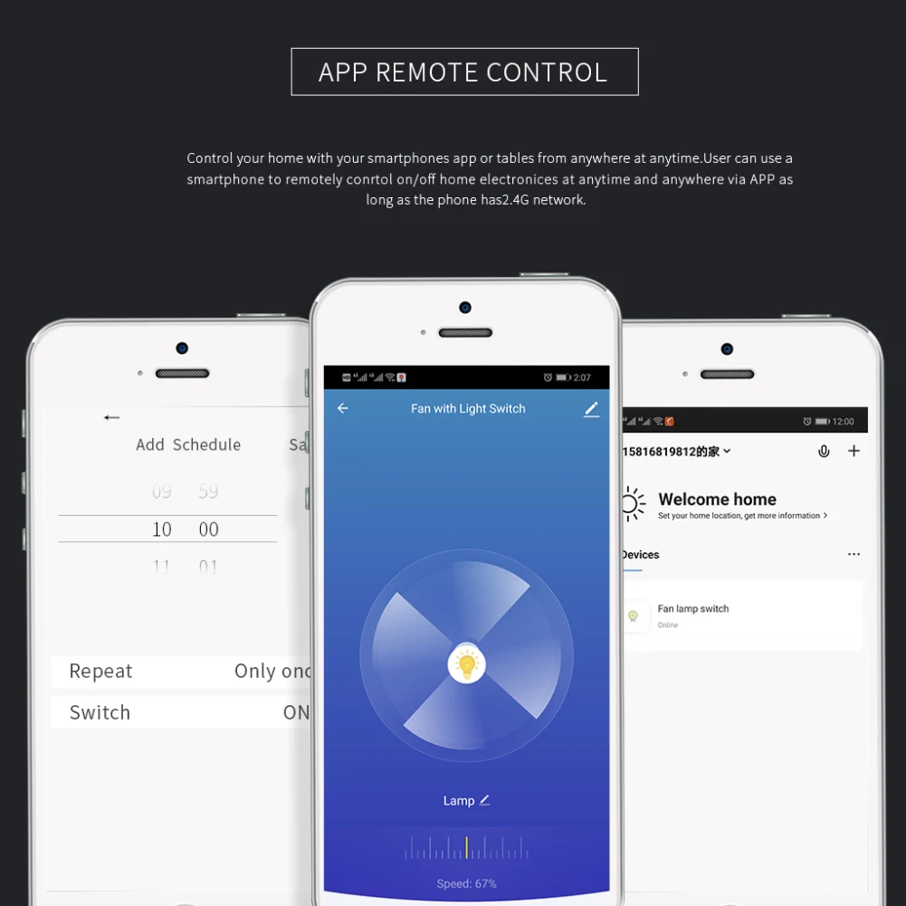 Wi-Fi приложение ПДУ для умного дома, с таймером, совместим с Alexa и Google Скорость ЕС Smart переключатель потолочного вентилятора Управление Совместимость с Alexa и Google домашней автоматизации нет концентратор требуется