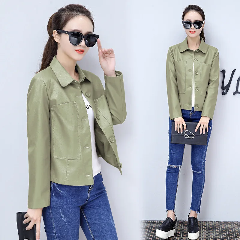 

Plus Size M-4XL Elegant Ladies Faux Leather Jacket Women Spring and Autumn Leather Jacket Women's Coat
