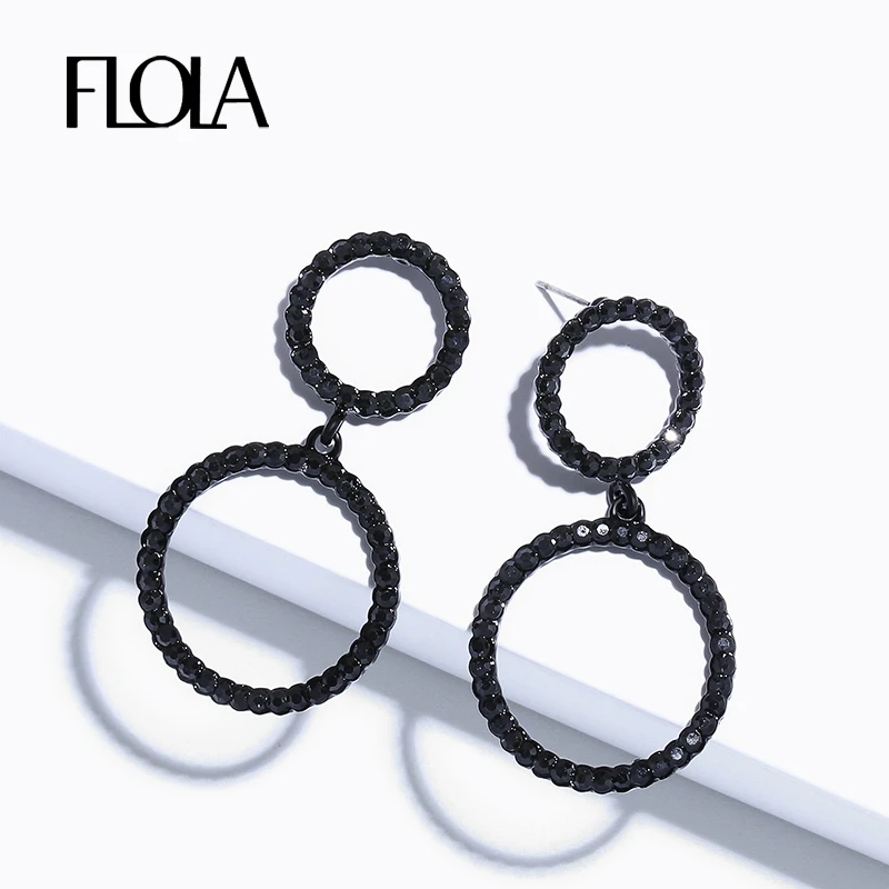 

FLOLA Black Big Hoop Earrings for Woman Rhinestone Crystal Earrings Fashion Jewelry Gold Circle Earrings christmas deals ersp04