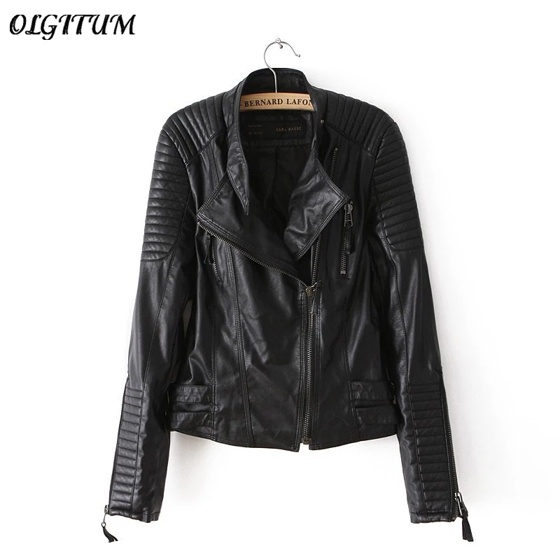 

Hot Sale 2019 Spring Autumn New Fashion Women PU Leather Jacket Lady Bomber Jacket Motorcycle Cool Outerwear Coat Sliver Gold