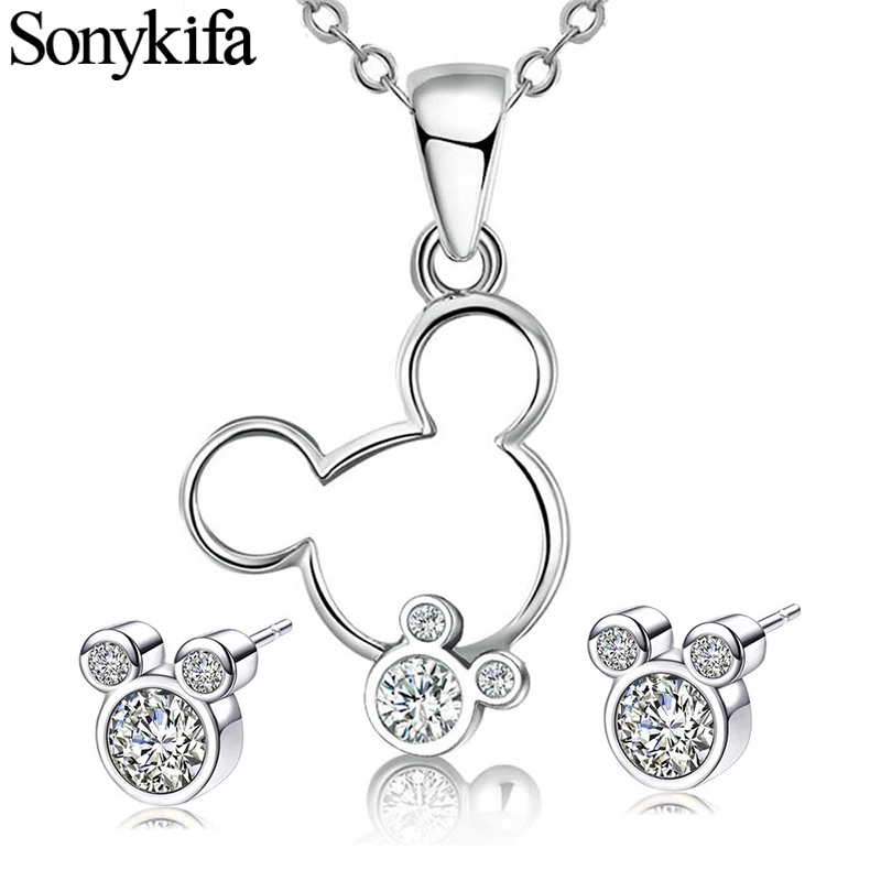

Sonykifa Dropshipping Newest Pandoro Necklace Earrings Jewelry Sets For Women Silver Color Mickey Wedding Party Jewelry Sets