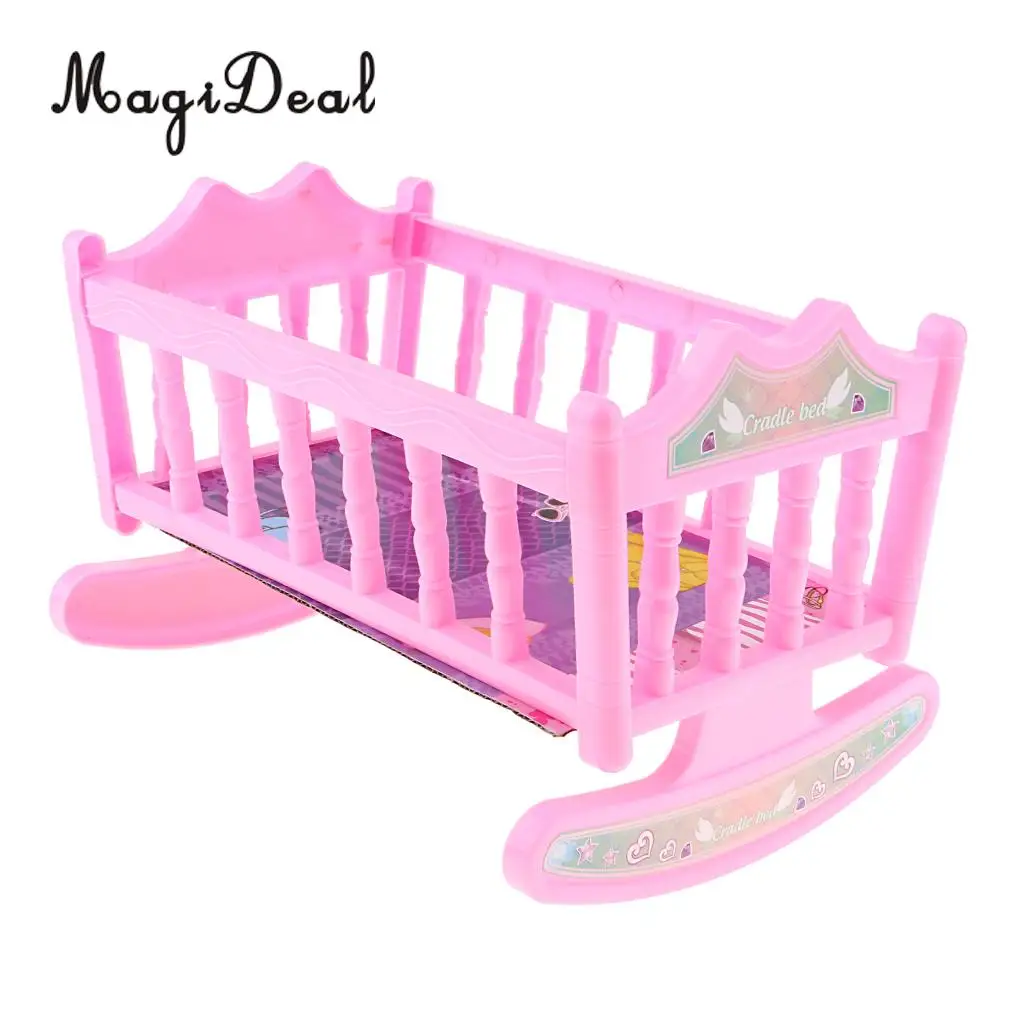 Cute Baby Doll Rocking Bed Bedroom Furniture Accessory for 20cm Dolls Toy Pink