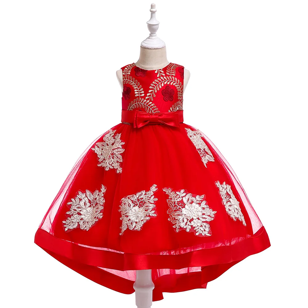 

Children's Evening Dress Piano Costumes Birthday Party Gold Wire Embroidery Trailing Princess Prom Gown For 8 Years Old Girls