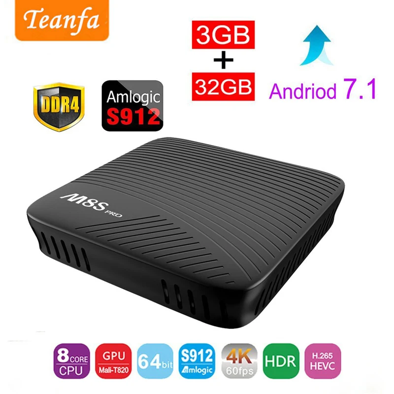 4 K ТВ box Android 7 1 octa core коробка 3 Гб оперативной памяти 32 встроенной процессор Amlogic S912