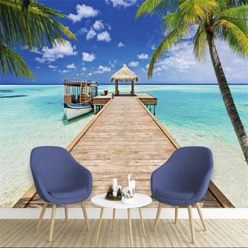 

beibehang Vinyl wall behang Modern HD Art Simple Coconut Sea Wood Stack Bridge 3D Mural Wallpaper Bedroom papier peint mural 3d
