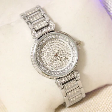 Brand Diamond Silver women rhinestone watches female steel women quartz bling dress watch for ladies bracelet