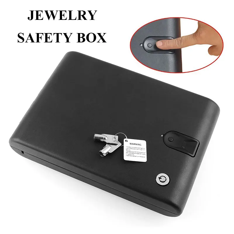 

Quality Biometric Fingerprint Safe Box Solid Steel Key Gun Vault Valuables Box Cable Portable Bio-box