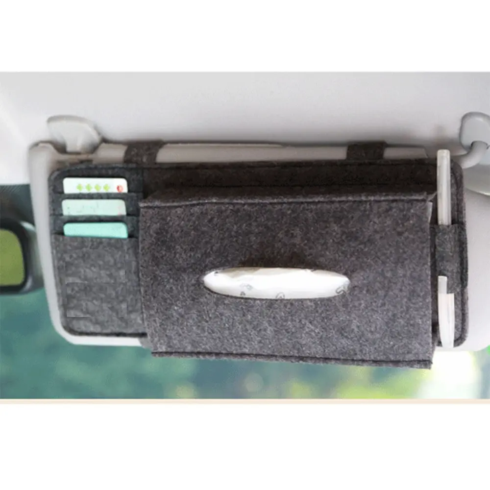 Car Styling Case Sun Visor Type Wool Felt Hanging Tissue Box Car Napkin Holder Pocket Organizer Pouch Card Storage