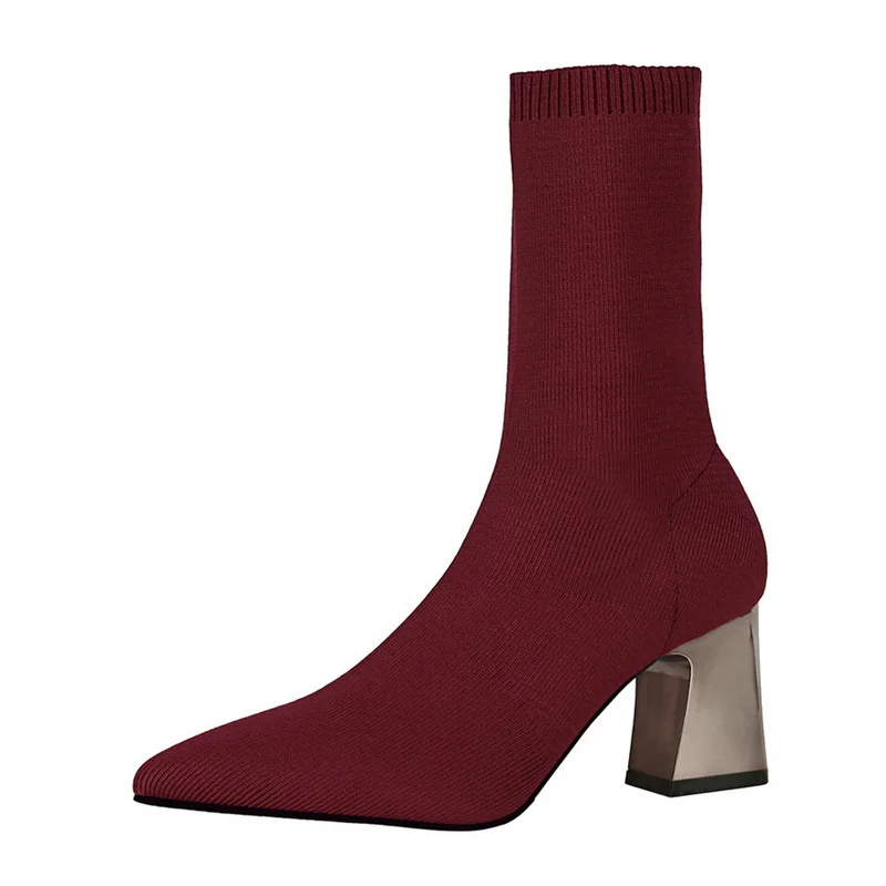 UMMEWALO/растягивающиеся сапоги-носки с острым носком; женская модная обувь на высоком каблуке; ботильоны; зимняя женская обувь; 336-7