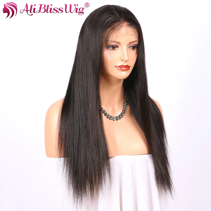 AliBlissWig Yaki Straight 360 Lace Frontal Wigs For African Americans 180% Density Natural Color Brazilian Remy Human Hair Wigs (6)