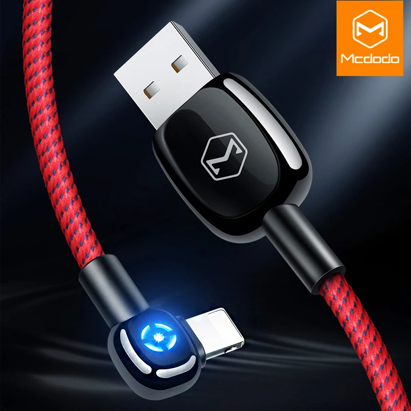 

Mcdodo Auto Disconnect LED Cable for IPhone USB Cable 2A Fast Charging Data Cable for IPhone X XR XS Max 8 7 Plus 90 Elbow Cord