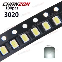 100 шт. 3020 SMD светодиодный белый Ультра яркий чип 6500K 6-7LM 20mA 3V поверхностное крепление SMT СВЕТОДИОДНЫЙ светильник излучающая Диодная лампа для ламп PCB