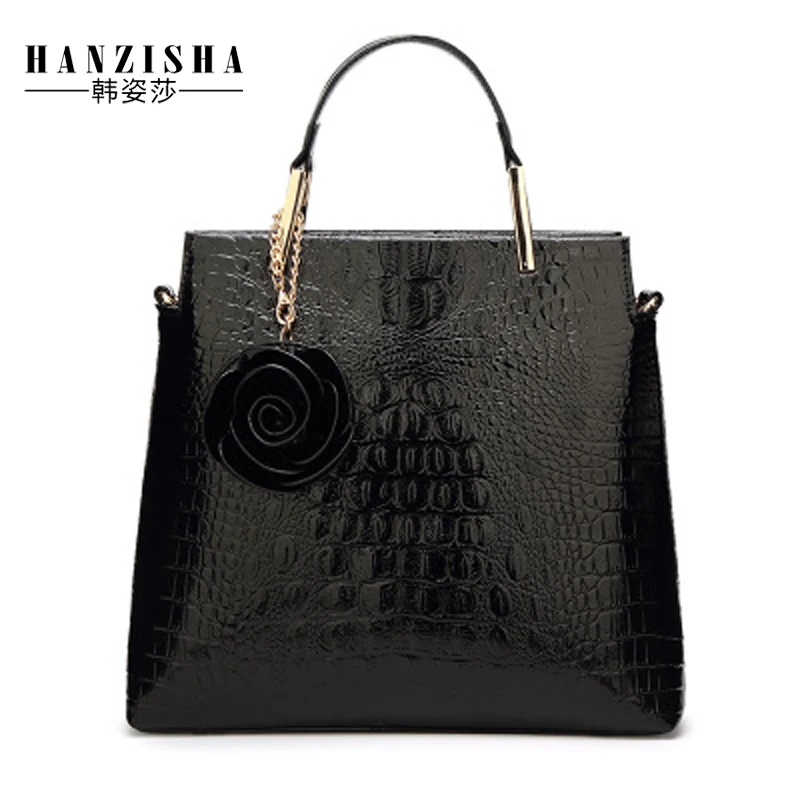 

2018 New Fashion Alligator Pattern Patent Leather Women Bag Famous Luxury Designer Women Messenger Bag Women Shoulder Flower Bag