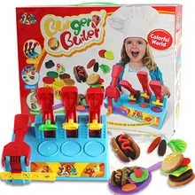 Большой размер креативная игрушка пластелин 8 цветов DIY 3D грязь, пластилин Экструзионная прессформа машина гамбургер детские игрушки