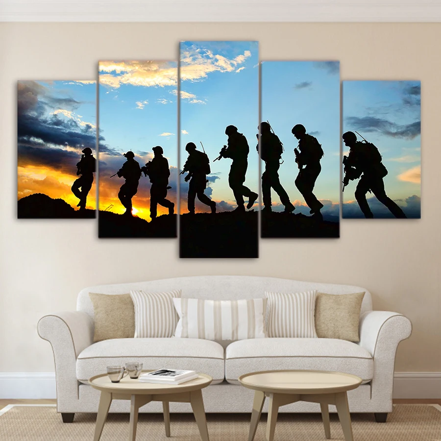 Drop Shipping HD printed 5 piece canvas art American Soldier feathered Painting wall pictures for living room | Дом и сад