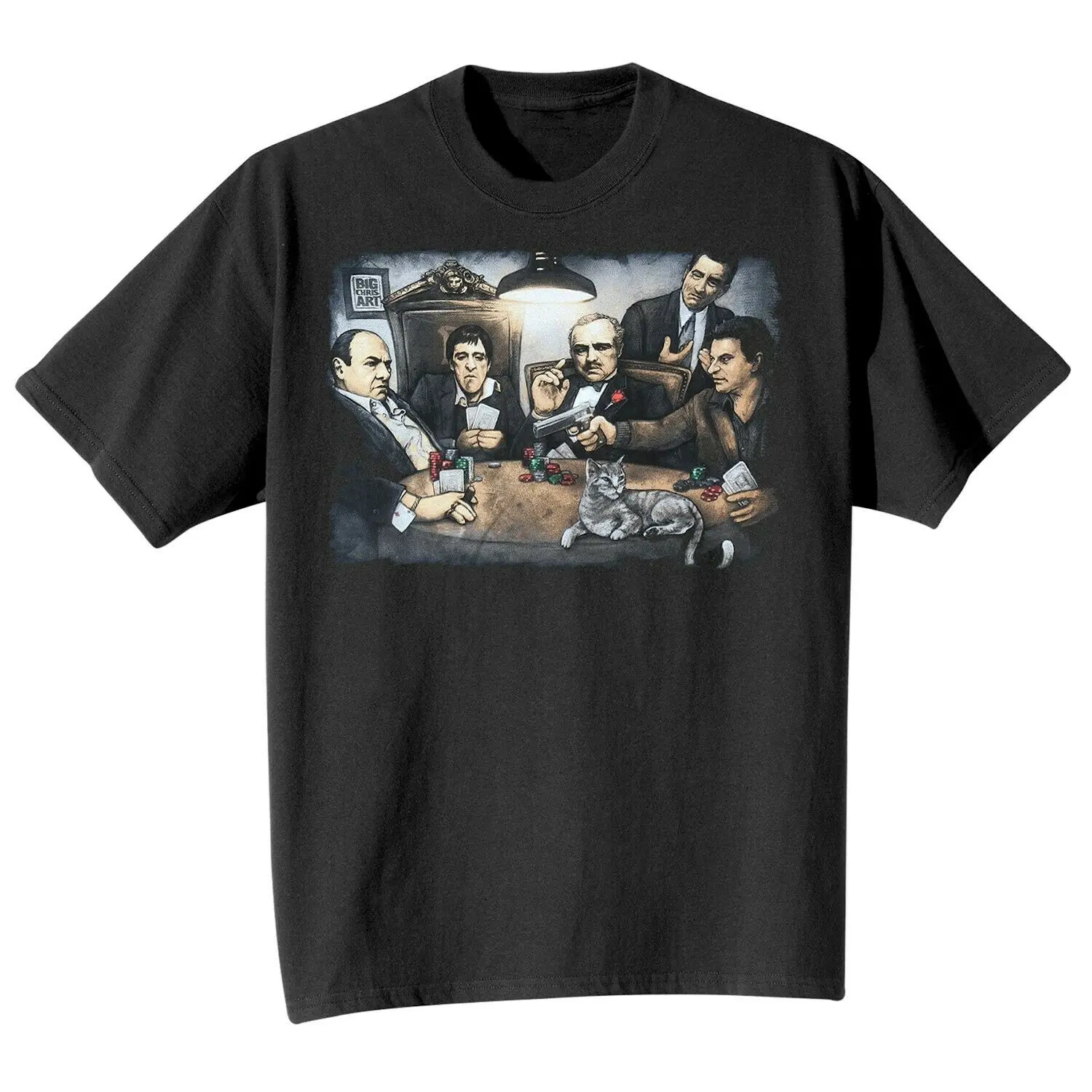 Men's Unique Creative Trending Tee Gangsters Playing Poker T-Shirt -Scarface Godfather Black | Мужская одежда
