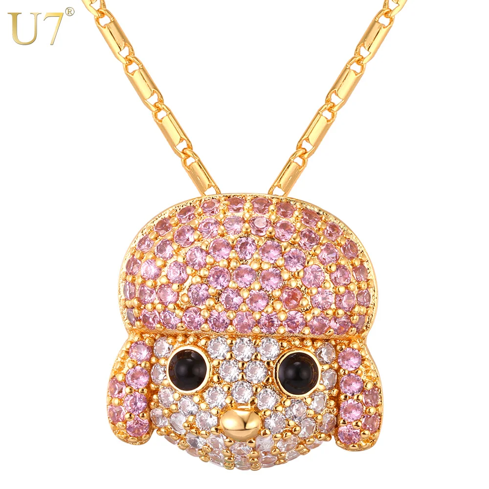 U7 Colorful Cubic Zirconia Poodle Necklace Dog Pendant & Chain