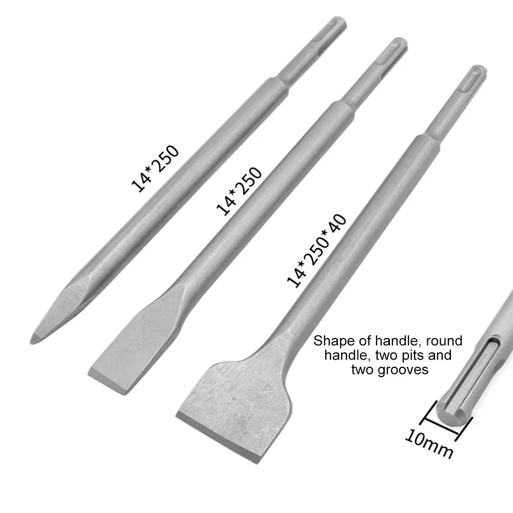 3pcs Hammer Chisel Bit Set for Electric Demolition Hammer Concrete Breaker Flat Groove Bit Hammer Drill