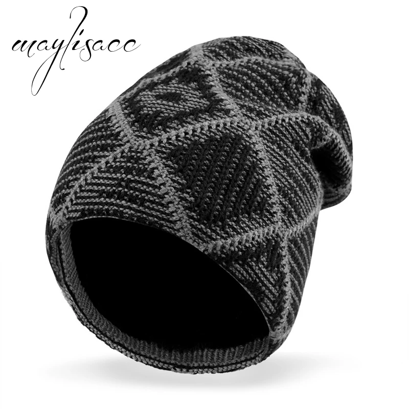 

Maylisacc Winter Warm Knitted Hat Skullies Beanie Slouchy Cap Lined Hat with Thick Fleece Lining for Men Women Skating Skiing
