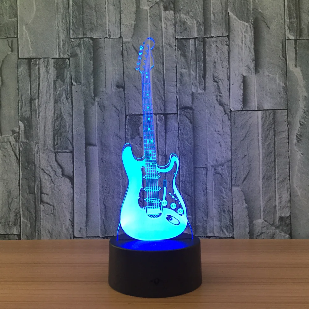 Music Cool Guitar Bass 3D LED Lamp Night Light 7 Color Changing