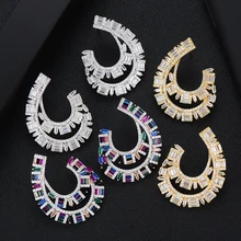 GODKI 37 мм известные арабские ювелирные изделия CZ популярные серьги гвоздики для женщин аксессуары Полный кубический циркон Серьги pendientes mujer moda